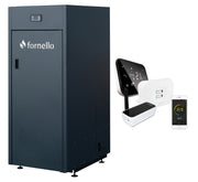 Pachet control de la distanta, Centrala pe peleti Fornello King Plus 25 KW, termostat, pompa de circulatie, vas de expansiune, supapa de siguranta, automatizare, rezervor pentru peleti 100 kg, creuzet din fonta, tiraj fortat