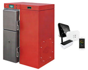 Pachet control de la distanta Centrala termica mixta lemn si peleti, Fornello Tera 28 KW, aprindere electrica peleti, fara modificari la schimbarea combustibilului, buncar 95 kg si termostat Wi-Fi Salus IT 500