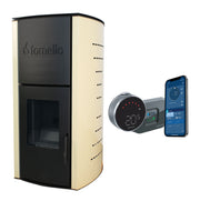 Pachet control de la distanta Termosemineu  centrala peleti Fornello Michelle 12 KW, complet echipat pentru incalzire, pompa, vas expansiune, automatizare, telecomanda, buncar  tiraj fortat, aprindere automata si termostat Wi-Fi Salus IT 800