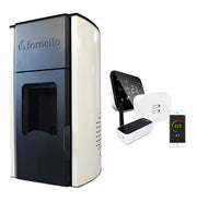 Pachet control de la distanta Termosemineu centrala pe peleti Fornello Royal 30 kw, echipat cu pompa de circulatie, vas expansiune , supapa siguranta, buncar 30 kg, automatizare, culoare crem, pana la 200 mp si termostat Wi-Fi Salus IT 500