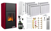 Pachet control de la distanta, Termosemineu pe peleti Fornello Fiama Confort 25 kw, culoare Bordeaux, Pompa, Vas expansiune, Automatizare, Calorifere aluminiu Fornello Alvo, Boiler 100 litri, Termostat, Aspirator, Kit 3.5 ml si Fitinguri montaj