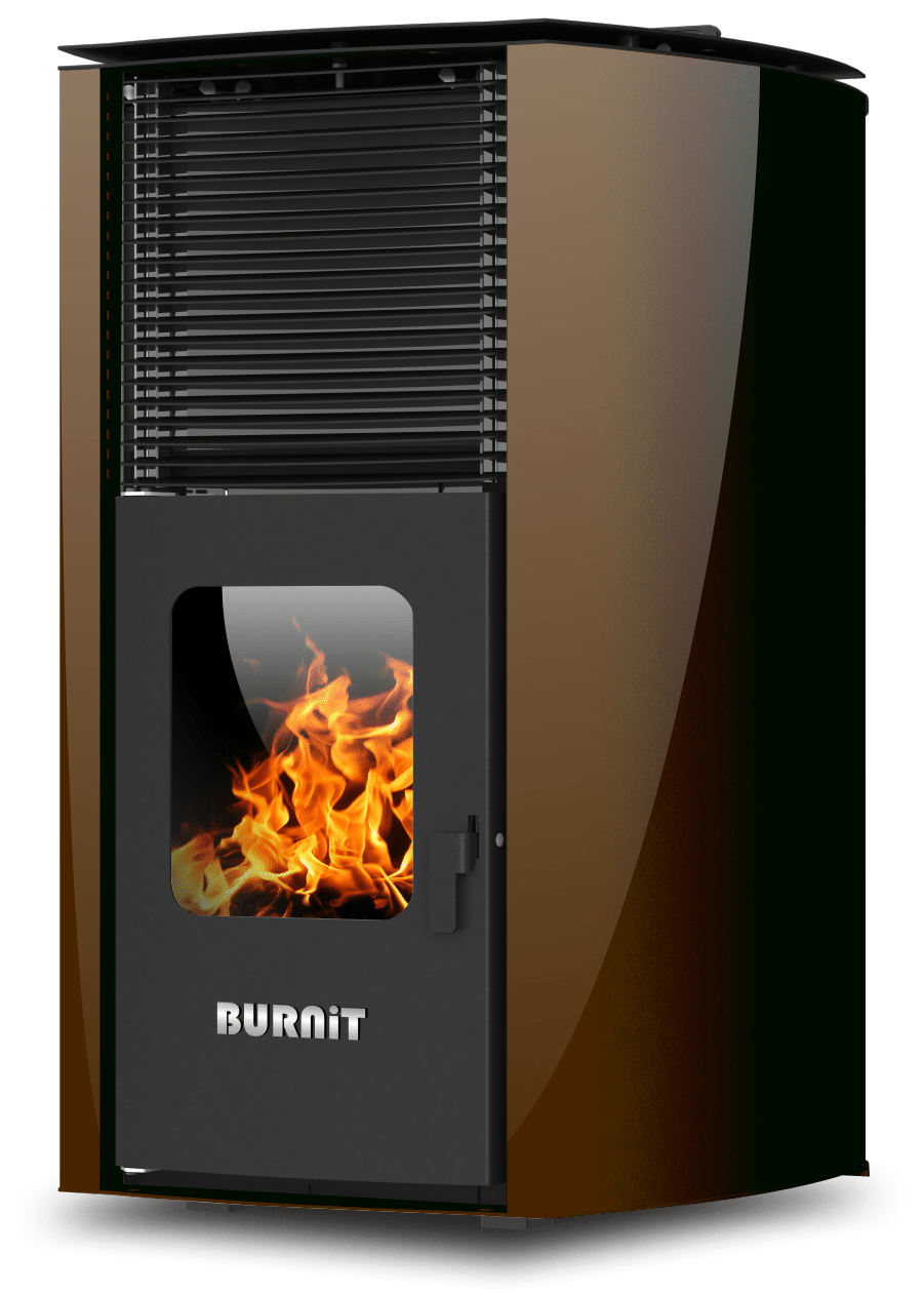 Pachet control de la distanta Termosemineu pe peleti Burnit Advant Novation Brown 25 kw, echipata cu pompa de circulatie, vas de expansiune, automatizare, Termostat, Aspirator Cenusa si Kit evacuare 3.5 ml