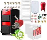Pachet incalzire si apa calda 4 camere Centrala mixta combustibil solid si peleti Burnit NWB PRIME 30 kW si Arzator pe peleti Pell Eco 35 kW, calorifere, ventilator, automatizare, serpentina racire, flansa arzator, pompa circulatie 25-60, vas expansi