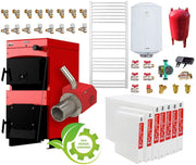 Pachet incalzire si apa calda 6 camere Centrala mixta combustibil solid si peleti Burnit NWB MAX 55 kW si Arzator pe peleti Pell Eco 35 kW, calorifere, pompa circulatie evp 25-60, vas expansiune 50 l, boiler termoelectric Fornello 120 l si fitinguri