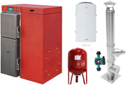 Pachet incalzire si apa calda, Centrala mixta lemn si peleti, Fornello Tera 28 KW, aprindere electrica peleti, fara modificari la schimbarea combustibilului, buncar 95 kg, cos inox, Boiler Termoelectric Fornello 100 litri, Pompa, Vas exp 50l