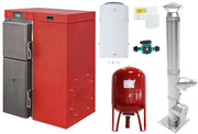 Pachet incalzire si apa calda, Centrala mixta lemn si peleti, Fornello Tera 28 KW, aprindere electrica peleti, buncar 95 kg, cos inox, Boiler Termoelectric Fornello 100 litri, Pompa, Vas exp 50l si termostat