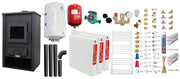 Pachet incalzire si apa calda pentru 2 camere Termosemineu pe lemne, brichete si carbune Fornello PADOVA E, 19.4 kW, 510x500x910 mm, teava PPR si fitinguri, boiler termoelectric 80l, vas expansiune, pompa circulare, calorifere, kit evacuare si kit