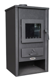 Pachet incalzire si apa calda pentru 2 camere Termosemineu pe lemne, brichete si carbune Fornello B2E, 14 kW, 46x45x91 cm, cos inox, boiler termoelectric 80l, vas expansiune, pompa circulatie, calorifere si kit montaj