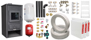 Pachet incalzire si apa calda pentru 2 camere Termosemineu pe lemne, brichete si carbune Fornello B2E, 14 kW, 46x45x91 cm, boiler termoelectric 80l, teava, vas expansiune, pompa circulatie, kit evacuare, calorifere si fitinguri