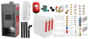Pachet incalzire si apa calda pentru 2 camere Termosemineu pe lemne, brichete si carbune Fornello Roma E, 22 kW, 49x45x103 cm, teava PPR cu fitinguri, boiler termoelectric 100l, vas expansiune, pompa circulatie, kit evacuare, calorifere si kit montaj