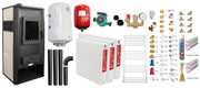 Pachet incalzire si apa calda pentru 2 camere Termosemineu pe lemne, brichete si carbune Fornello Roma E, Ivory, 22 kW, 49x45x103 cm, teava PPR si fitinguri, boiler termoelectric 100l, vas expansiune, pompa circulatie, kit evacuare, calorifere si kit