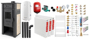 Pachet incalzire si apa calda pentru 2 camere Termosemineu pe lemne, brichete si carbune FIAMA AMBASADOR, Ivory, 24,5 kW, teava PPR si fitinguri, boiler termoelectric 100l, vas expansiune, pompa circulatie, kit evacuare, calorifere si kit