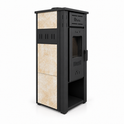 Pachet incalzire si apa calda pentru 2 camere Termosemineu pe lemne, brichete si carbune FIAMA AMBASADOR, Ivory, 24,5 kW, teava PPR si fitinguri, boiler termoelectric 100l, vas expansiune, pompa circulatie, kit evacuare, calorifere si kit