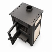Pachet incalzire si apa calda pentru 2 camere Termosemineu pe lemne, brichete si carbune FIAMA AMBASADOR, Ivory, 24.5 kW, boiler termoelectric 100l, vas expansiune, pompa circulatie, kit evacuare, calorifere si kit montaj