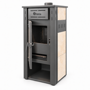 Pachet incalzire si apa calda pentru 2 camere Termosemineu pe lemne, brichete si carbune FIAMA AMBASADOR, Ivory, 24.5 kW, boiler termoelectric 100l, vas expansiune, pompa circulatie, kit evacuare, calorifere si kit montaj