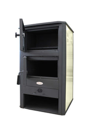 Pachet incalzire si apa calda pentru 3 camere Termosemineu pe lemne, brichete si carbune Fornello MILANO E, 24 KW, cuptor, Ivory, 580x560x1060 mm, boiler termoelectric 100l, vas expansiune, pompa circulatie, calorifere, kit evacuare si kit montaj