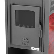 Pachet incalzire si apa calda pentru 3 camere Termosemineu pe lemne, brichete si carbune Fornello Roma E, Bordeaux, 22 kW, 49x45x103 cm, boiler termoelectric 100l, vas expansiune, pompa circulatie, kit evacuare, calorifere si kit montaj