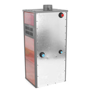 Pachet incalzire si apa calda pentru 3 camere Termosemineu pe lemne, brichete si carbune Fornello Roma E, Bordeaux, 22 kW, 49x45x103 cm, teava, boiler termoelectric 100l, vas expansiune, pompa circulatie, kit evacuare, calorifere si fitingu