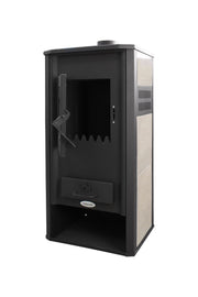 Pachet incalzire si apa calda pentru 3 camere Termosemineu pe lemne, brichete si carbune Fornello Roma E, Ivory, 22 kW, 49x45x103 cm, boiler termoelectric 100l, vas expansiune, pompa circulatie, kit evacuare, calorifere si kit montaj