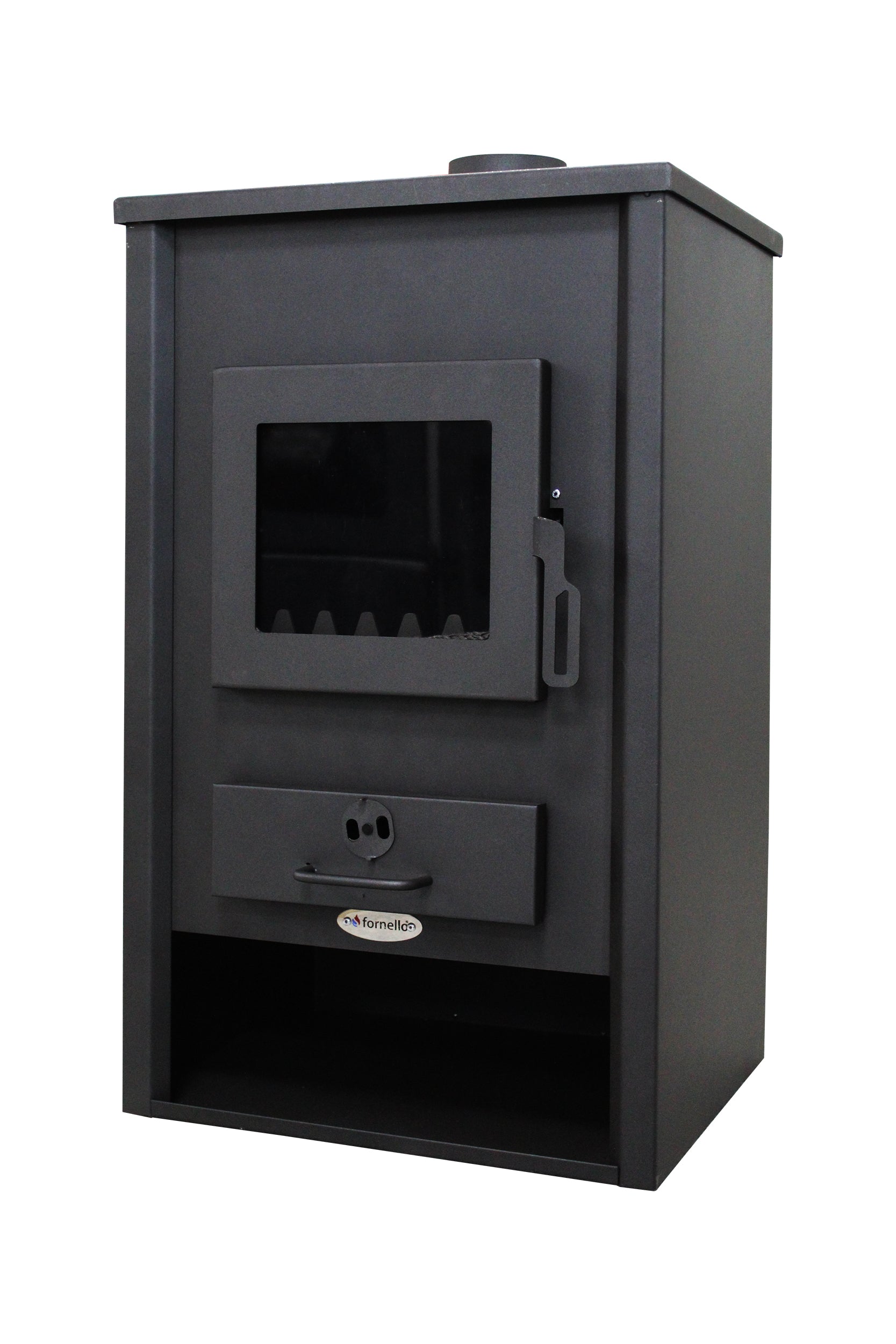 Pachet incalzire si apa calda pentru 3 camere Termosemineu pe lemne, brichete si carbune Fornello PADOVA E, 19.4 kW, 510x500x910 mm, boiler termoelectric 80l, vas expansiune, pompa circulare, calorifere, kit evacuare si kit montaj