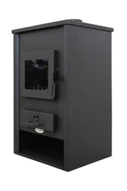 Pachet incalzire si apa calda pentru 3 camere Termosemineu pe lemne, brichete si carbune Fornello PADOVA E, 19.4 kW, 510x500x910 mm, boiler termoelectric 80l, vas expansiune, pompa circulare, calorifere, kit evacuare si kit montaj