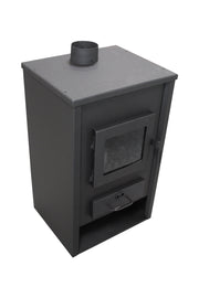 Pachet incalzire si apa calda pentru 3 camere Termosemineu pe lemne, brichete si carbune Fornello PADOVA E, 19.4 kW, 510x500x910 mm, cos inox, boiler termoelectric 80l, vas expansiune, pompa circulatie, calorifere si kit montaj