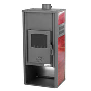 Pachet incalzire si apa calda pentru 3 camere Termosemineu pe lemne, brichete si carbune Fornello Roma E, Bordeaux, 22 kW, 49x45x103 cm, teava PPR si fitinguri, boiler termoelectric 100l, vas expansiune, pompa circulatie, kit evacuare, calorifere si