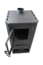 Pachet incalzire si apa calda pentru 3 camere Termosemineu pe lemne, brichete si carbune Fornello Roma E, Ivory, 22 kW, 49x45x103 cm, teava PPR si fitinguri, boiler termoelectric 100l, vas expansiune, pompa circulatie, kit evacuare, calorifere si kit montaj