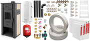 Pachet incalzire si apa calda pentru 3 camere Termosemineu pe lemne, brichete si carbune FIAMA AMBASADOR, Ivory, 24.5 kW, teava, boiler termoelectric 100l, vas expansiune, pompa circulatie, kit evacuare, calorifere si fitinguri