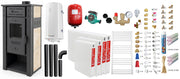 Pachet incalzire si apa calda pentru 3 camere Termosemineu pe lemne, brichete si carbune  FIAMA AMBASADOR, Ivory, 24,5 kW, teava PPR si fitinguri, boiler termoelectric 100l, vas expansiune, pompa circulatie, kit evacuare, calorifere si kit