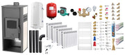 Pachet incalzire si apa calda Termosemineu pe lemne, brichete si carbune Fornello Roma E, Ivory, 22 kW, calorifere aluminiu Fornello Alvo, teava PPR si fitinguri, boiler termoelectric 100l, vas expansiune, pompa circulatie, kit evacuare kit montaj