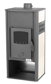 Pachet incalzire si apa calda Termosemineu pe lemne, brichete si carbune Fornello Roma E, Bordeaux, 22 kW, calorifere aluminiu Fornello Alvo, teava PPR si fitinguri, boiler termoelectric 100l, vas expansiune, pompa circulatie, kit evacuare kit montaj