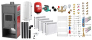 Pachet incalzire si apa calda Termosemineu pe lemne, brichete si carbune Fornello Roma E, Bordeaux, 22 kW, calorifere aluminiu Fornello Alvo, teava PPR si fitinguri, boiler termoelectric 100l, vas expansiune, pompa circulatie, kit evacuare kit montaj