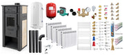 Pachet incalzire si apa calda Termosemineu pe lemne, brichete si carbune FIAMA AMBASADOR, Ivory, 24.5 kW, calorifere aluminiu Fornello Alvo, teava PPR si fitinguri, boiler termoelectric 100l, vas expansiune, pompa circulatie, kit evacuare kit montaj
