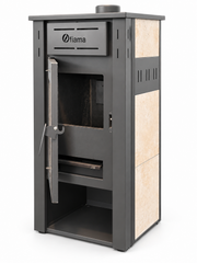 Pachet incalzire si apa calda Termosemineu pe lemne, brichete si carbune  FIAMA AMBASADOR, Ivory, 24.5 kW, calorifere aluminiu Fornello Alvo, boiler termoelectric 100l, vas expansiune, pompa circulatie, kit evacuare kit montaj