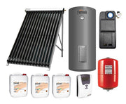 Pachet Panou Solar Ferroli ECOTUBE NEW 25TUBURI vidate heatpipe, Boiler cu 2 serpentine 200 litri, grup circulatie fortata IDRO 12S EASY, Panou comanda ECOTRONIC PRO, Vas Expansiune si Antigel Solar
