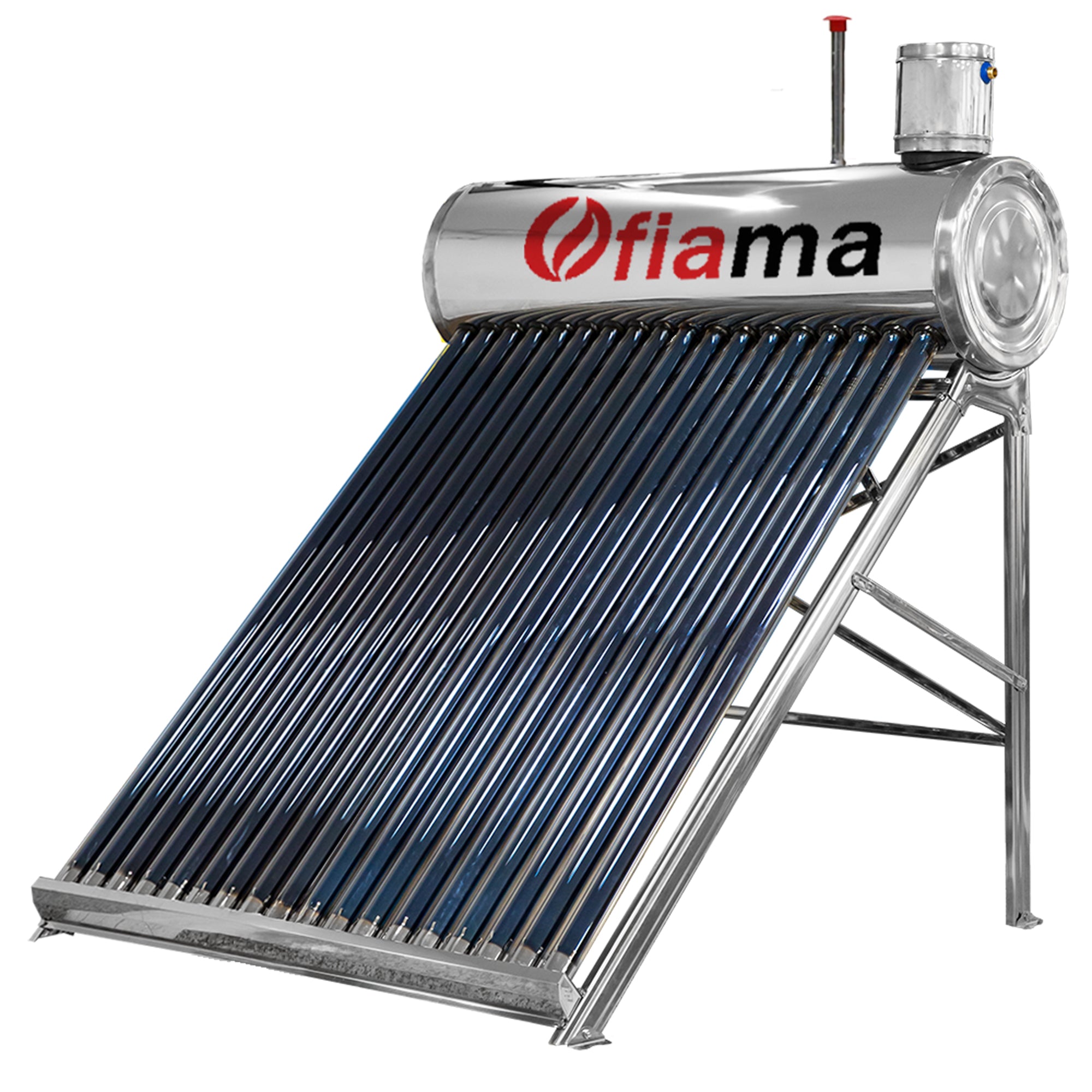 Pachet panou solar nepresurizat FIAMA pentru producere apa calda, cu rezervor inox, 180 litri, 18 tuburi vidate, vas flotor 5 litri, pompa ridicare presiune, teava hidronix si fitinguri montaj