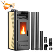 Pachet pentru incalzire format din Semineu (soba) pe peleti cu tiraj fortat Fornello SOPHIA WI-FI 11 kw, kit de evacuare 2,5 metri, telecomanda, Wi-fi, culoare Ivory