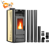Pachet pentru incalzire format din Semineu (soba) pe peleti cu tiraj fortat Fornello SOPHIA WI-FI 11 kw, kit de evacuare 3,5 metri, telecomanda, Wi-fi, culoare Ivory