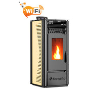 Pachet pentru incalzire format din Semineu (soba) pe peleti cu tiraj fortat Fornello SOPHIA WI-FI 11 kw, kit de evacuare 3,5 metri, telecomanda, Wi-fi, culoare Ivory