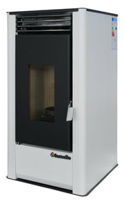 Pachet pentru incalzire Semineu (Soba) pe Peleti cu aer cald Fornello Air SmartPell 11 KW, culoare White si kit evacuare 2,5 metri