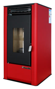 Pachet pentru incalzire Semineu (Soba) pe Peleti cu aer cald Fornello Air SmartPell 11 KW, culoare Bordeaux, aspirator de cenusa si kit de evacuare 2,5 metri