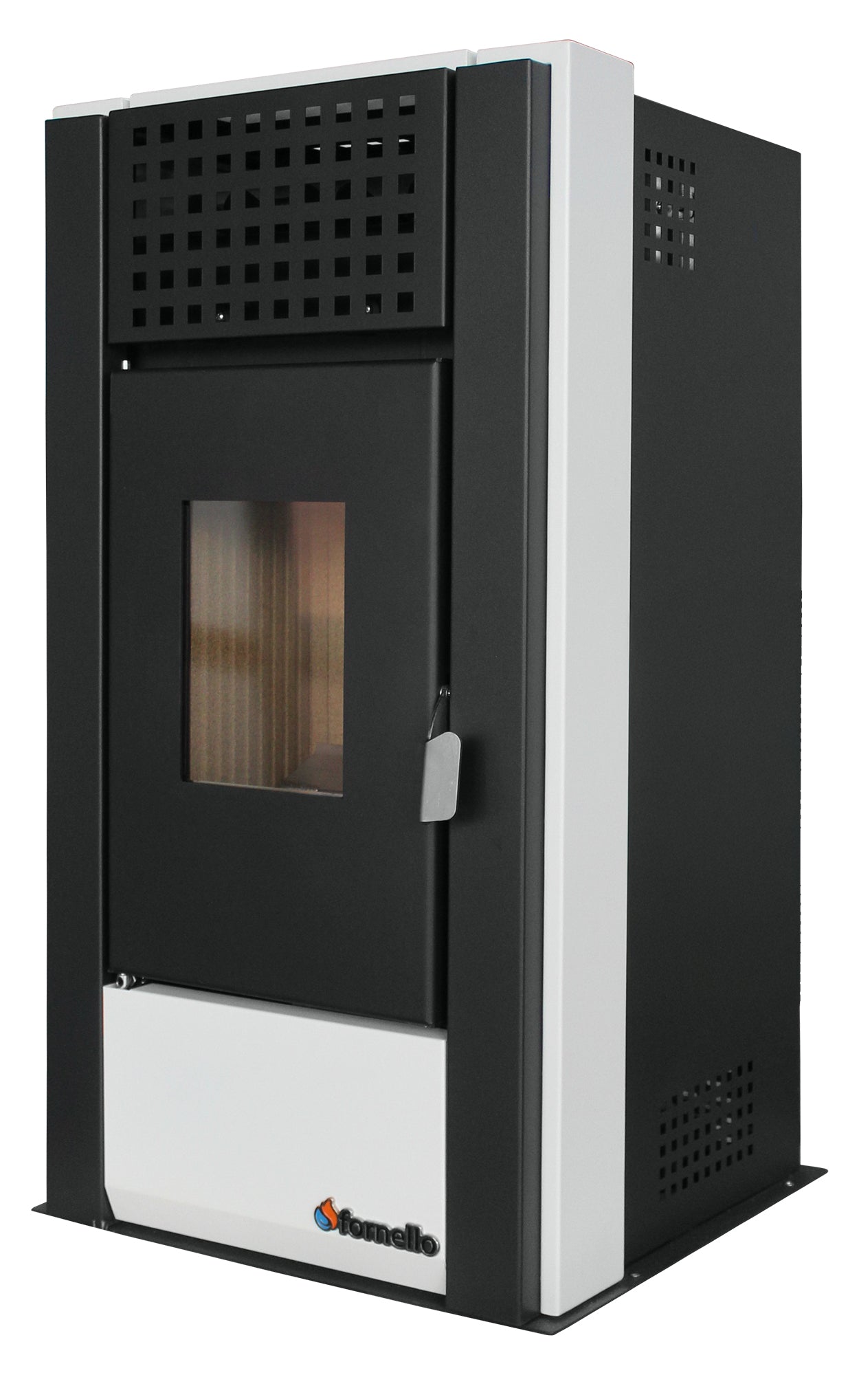 Pachet pentru incalzire Semineu (Soba) pe Peleti cu aer cald Fornello Magnesia 9 KW, culoare White si kit evacuare 3,5 metri