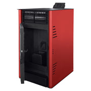 Pachet Semineu pe peleti cu aer cald Fiama Fuoco 8 kw, aprindere electrica, tiraj fortat, wifi, focar din fonta, recomandat pentru 75 mp, Bordeaux,Kit evacuare 2.5