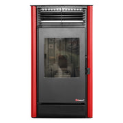 Pachet Semineu pe peleti cu aer cald Fiama Fuoco 8 kw, aprindere electrica, tiraj fortat, wifi, focar din fonta, recomandat pentru 75 mp, Bordeaux, Kit evacuare 3.5 ml si Aspirator cenusa
