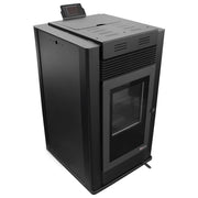 Pachet Semineu pe peleti cu aer cald Fiama Maxima 14 kw, aprindere electrica, tiraj fortat, wifi, focar din fonta, recomandat pentru 140 mp, Black, Kit evacuare 2.5 ml