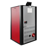 Pachet Semineu pe peleti cu aer cald Fiama Maxima 14 kw, aprindere electrica, tiraj fortat, wifi, focar din fonta, recomandat pentru 140 mp, Bordeaux, Kit evacuare 3.5 ml si Aspirator cenusa