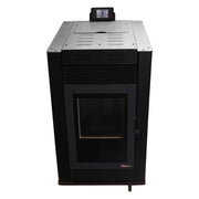 Pachet Semineu pe peleti cu aer cald Fiama Maxima 14 kw, aprindere electrica, tiraj fortat, wifi, focar din fonta, recomandat pentru 140 mp, Bordeaux, Kit evacuare 3.5 ml si Aspirator cenusa