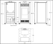 Pachet Semineu pe peleti cu aer cald Fiama Maxima 14 kw, aprindere electrica, tiraj fortat, wifi, focar din fonta, recomandat pentru 140 mp, Bordeaux, Kit evacuare 3.5 ml si Aspirator cenusa
