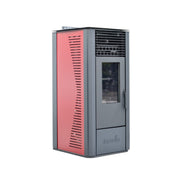 Pachet Semineu soba pe peleti cu tiraj fortat Fornello Sophia Premium 11 kw, aprindere electrica, telecomanda, culoare Bordeaux, recomandat pentru 110 mp, focar din fonta, capacitate buncar 22 kg, Kit Evacuare 2.5 ml